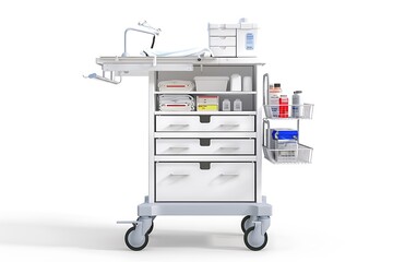 Crash Cart in Nursing station isolated on white background.