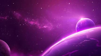 A purple planet surrounded by a vibrant purple nebula in outer space