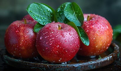 Poster - a group of apples with leaves.