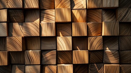 Poster - Wooden cube pattern with sunlight shadows