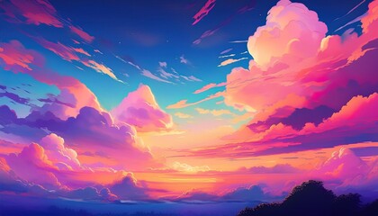 Wall Mural - ai generative of anime abstract colorful of cloud and sky on twilight sunset silhouette