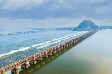 Wall Mural - Prakasam barrage over river Krishna in Andhra Pradesh state, India