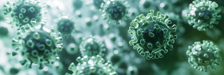 Aufkleber - Microscopic view of coronavirus covid 19 cells floating and spreading in the air