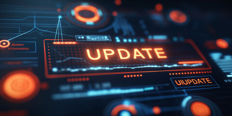 Poster - System updating software with progress bar loading on digital display