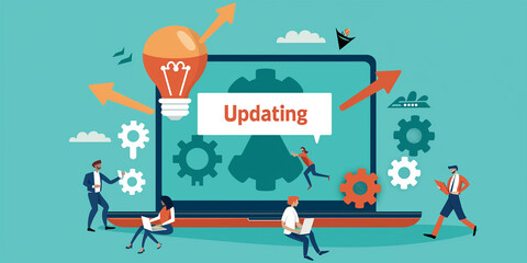 Poster - Business people updating software system and developing new ideas