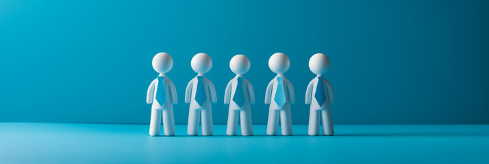 Aufkleber - Five businessmen figurines standing in a row on blue background