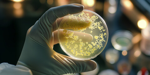 Aufkleber - Scientist holding petri dish with bacteria culture in laboratory
