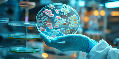 Aufkleber - Scientist holding a petri dish with bacteria culture in laboratory
