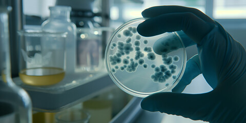 Aufkleber - Scientist holding petri dish with bacteria in laboratory