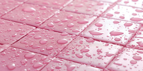 Leinwandbilder - Water droplets forming on surface of pink tiles