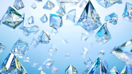 Poster - Captivating Crystals Falling Through a Clear Blue Sky in an Enchanting Display of Sparkling Beauty. Generative AI