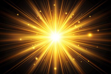 vibrant sun rays radiate from center, warm golden light isolated on dark background, perfect for ove
