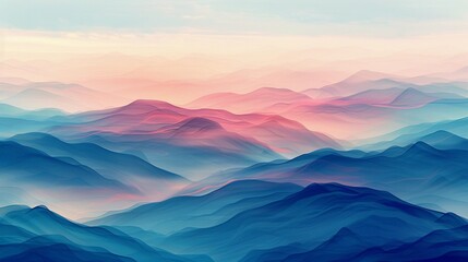 Wall Mural - Abstract Pastel Mountainscape with Blue and Pink Hues