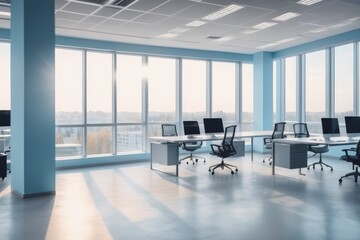 Wall Mural - Blurred minimalist contemporary office interior with chairs and table