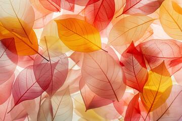 Wall Mural - Autumn Leaves Background Featuring Translucent Red and Orange Foliage