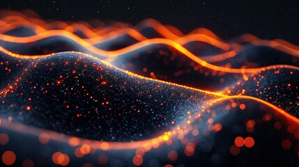 Poster - High-Resolution Abstract Design Featuring Black Background with Orange Wave Pattern on Mountain Landscape