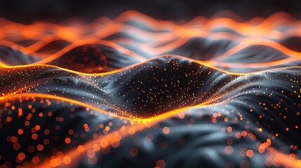 Poster - High-Resolution Abstract Design Featuring Black Background with Orange Wave Pattern on Mountain Landscape