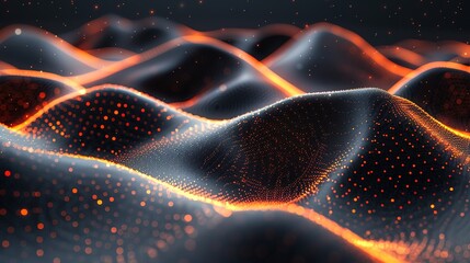 Poster - High-Resolution Abstract Black Background with Orange Dots Forming a Mountain Wave Pattern