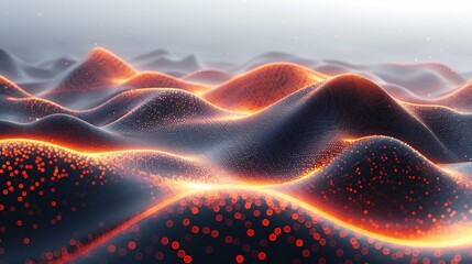 Poster - High-Resolution Abstract Black Background with Orange Dots Forming a Mountain Wave Pattern