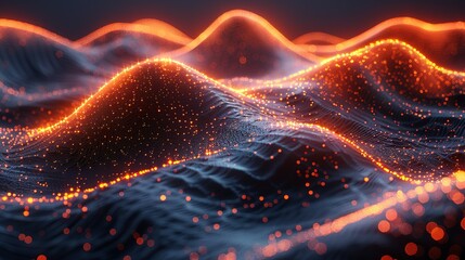 Poster - High-Resolution Abstract Black Background with Orange Dots Forming a Mountain Wave Pattern