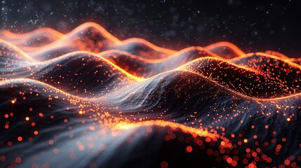 Poster - High-Resolution Abstract Black Background with Orange Dots Forming a Mountain Wave Pattern