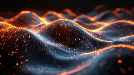 Poster - High-Resolution Abstract Design Featuring Black Background with Orange Wave Pattern on Mountain Landscape