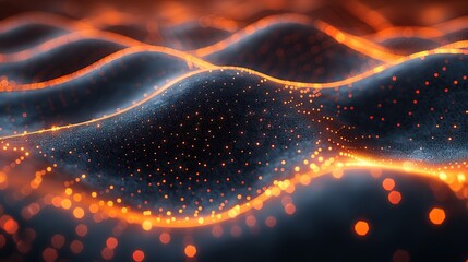 Poster - High-Resolution Abstract Design Featuring Black Background with Orange Wave Pattern on Mountain Landscape