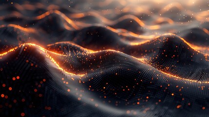 Poster - High-Resolution Abstract Design Featuring Black Background with Orange Wave Pattern on Mountain Landscape