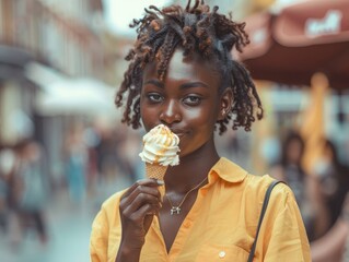 Sticker - woman eating ice cream