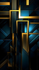 Digital technology blue gold metal geometric abstract poster background