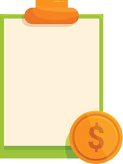 Poster - Clipboard with a blank sheet of paper representing a signed business agreement with a dollar coin for financial success