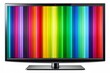 © Caitlin - Vibrant multi-colored bars and stripes pattern on a modern high definition television screen displaying a test signal for optimal color and clarity calibration purposes.