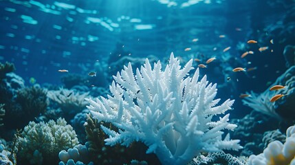 Poster - Detailed photograph of bleached coral with small marine creatures around showing the contrast and leaving significant empty space on the right side of the image for design purposes Stock Photo with