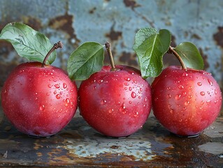 Poster - a group of apples with leaves.