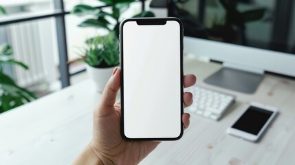 Poster - Blank Smartphone Screen on White Desk