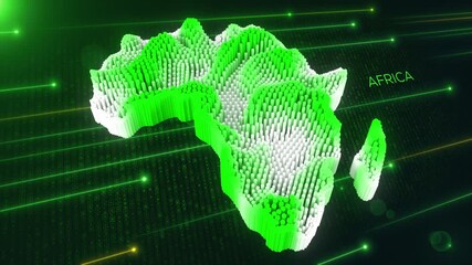Wall Mural - digital motion 3d perspective dynamic rippling map of africa in green and white, set and separated a