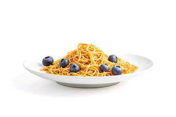 Wall Mural - Close-up of a plate of spaghetti with blueberries