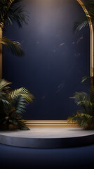 Wall Mural - dark blue gold tone e-commerce product display 3d stage background image