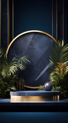 Wall Mural - dark blue gold tone e-commerce product display 3d stage background image