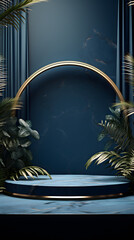 Wall Mural - dark blue gold tone e-commerce product display 3d stage background image