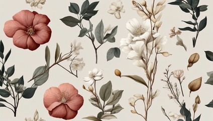 Wall Mural - Serene simplicity  minimal botanical elements in nature's palette