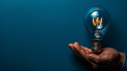 Wall Mural - businessman holds a glowing lightbulb, symbolizing innovation and new ideas. The image represents creativity, inspiration, and the power of fresh thinking in business and entrepreneurship