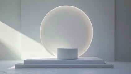 Poster - White Minimalist Podium with a Circular Light