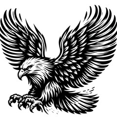 Wall Mural - Eagle black line stencil artwork isolated on white background PNG