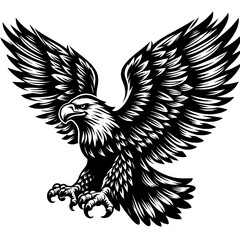 Wall Mural - Eagle black line stencil artwork isolated on white background PNG