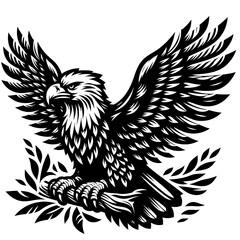 Wall Mural - Eagle black line stencil artwork isolated on white background PNG