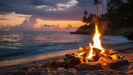 Canvas Print - bonfire on the beach at night