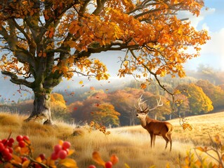 Wall Mural - Majestic Deer in Autumn Forest.