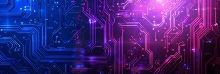 Poster - digital artwork of futuristic circuit board in shades of blue and purple, symbolizing technology and