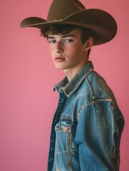 Wall Mural - Young Man Wearing Cowboy Hat